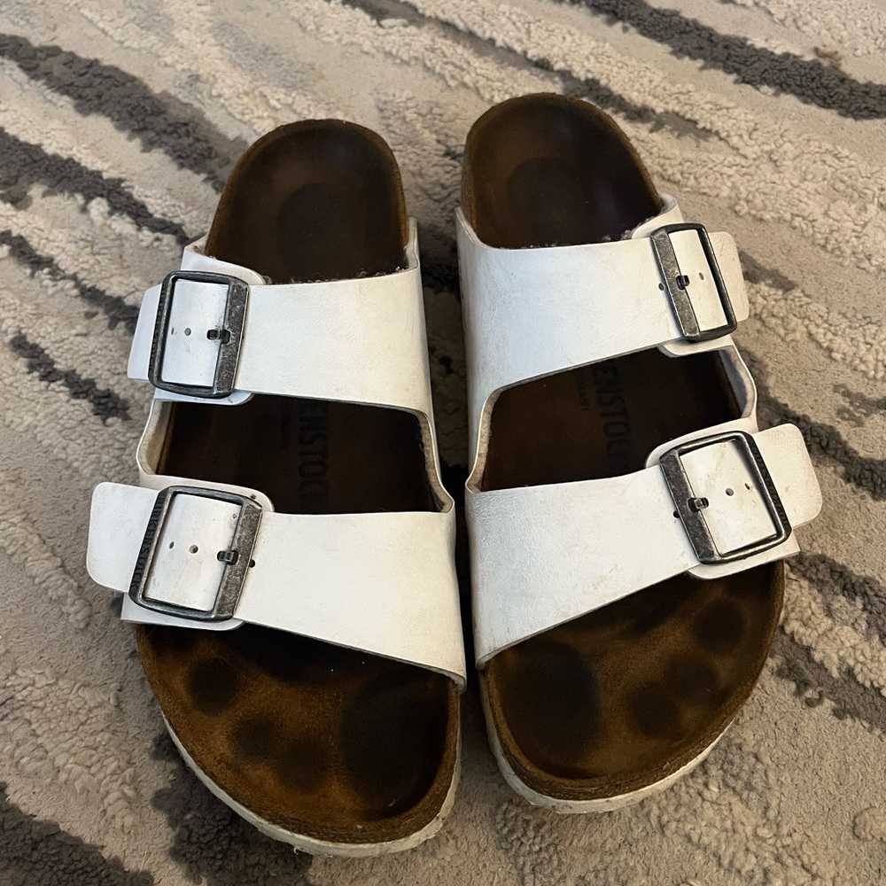 White Birkenstock Arizona Sandals